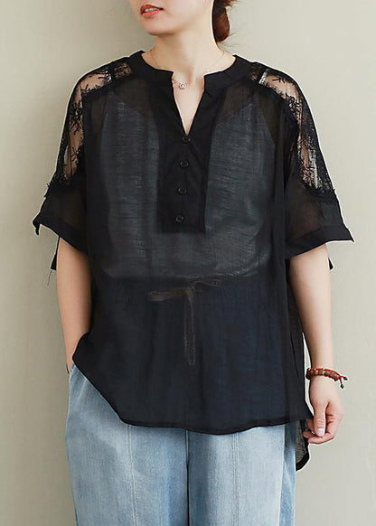 Diy Black Lace Shirts V Neck Clothing Blouse