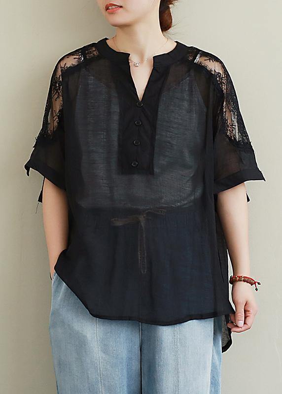 Diy Black Lace Shirts V Neck Clothing Blouse