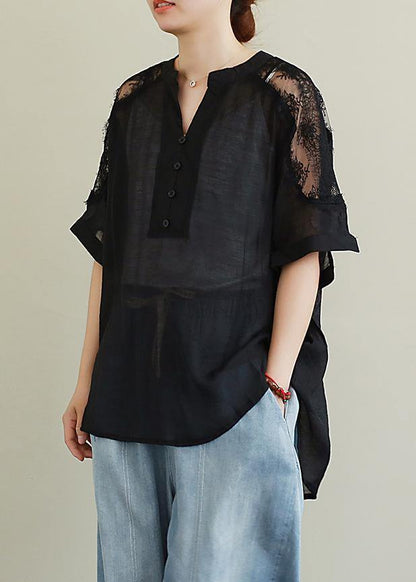 Diy Black Lace Shirts V Neck Clothing Blouse