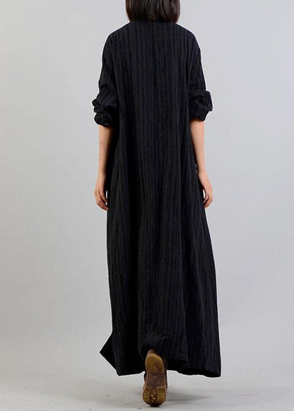Diy Black Linen Cotton Coat Patchwork Cinched Cotton Robes Fall Coat