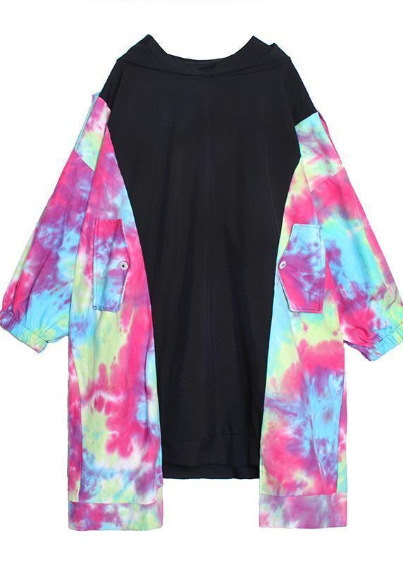 Diy Black Patchwork Print Clothes O Neck Asymmetric Shift Dresses