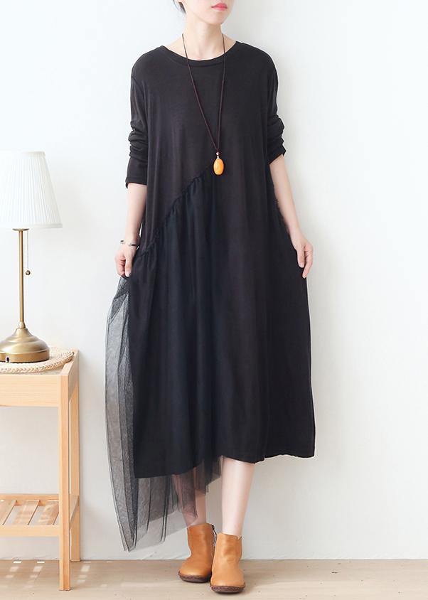 Diy Black Patchwork Tulle Dresses O Neck Maxi Dress