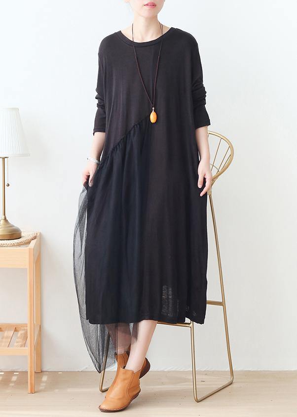 Diy Black Patchwork Tulle Dresses O Neck Maxi Dress