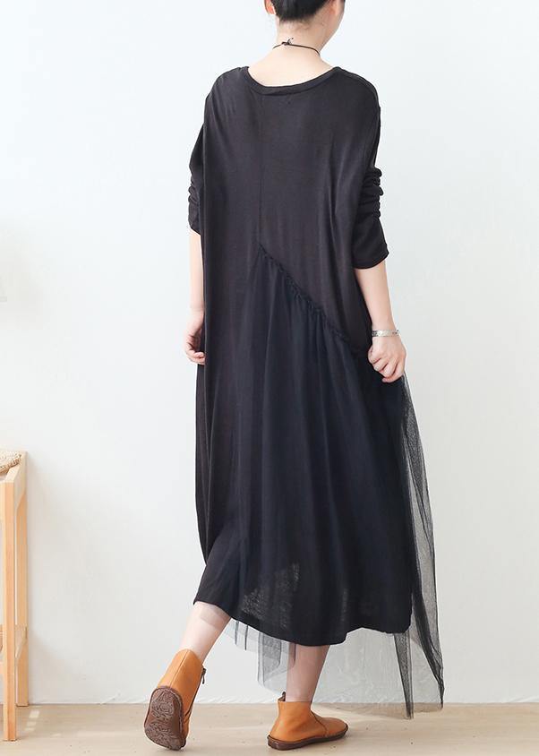 Diy Black Patchwork Tulle Dresses O Neck Maxi Dress