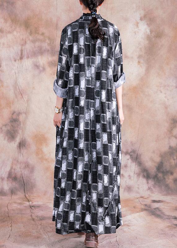 Diy Black Patchwork White Linen Wardrobes V Neck Asymmetric Long Fall Dress