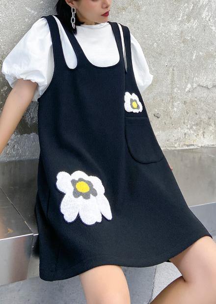 Diy Black Print Clothes Spaghetti Strap Loose Dresses