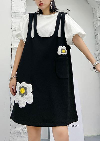 Diy Black Print Clothes Spaghetti Strap Loose Dresses