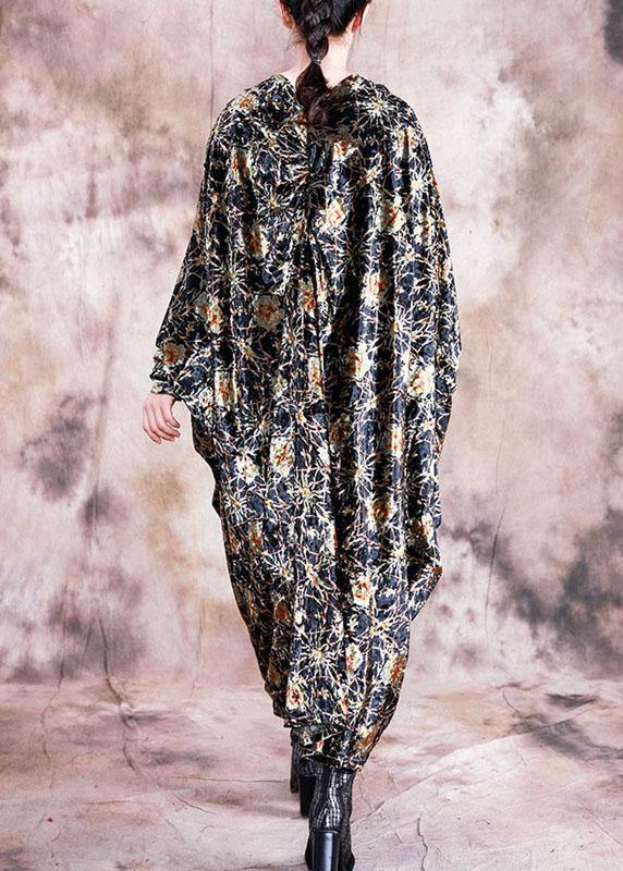 Diy Black Print Dresses V Neck Asymmetric Art Fall Dress
