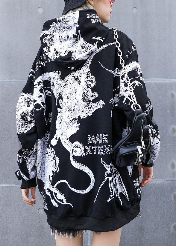 Diy Black Prints Cotton Clothes Hooded Loose Fall T Shirts