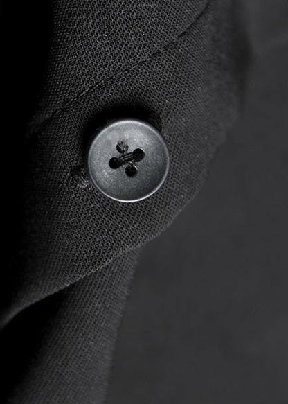 Diy Black Silk Cotton Tunics Lapel Asymmetric Cotton Summer Shirt Dresses