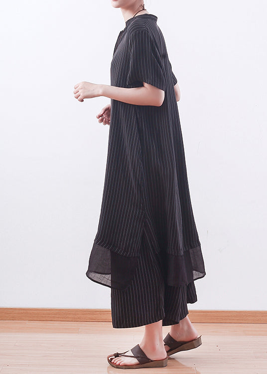 Diy Black Striped Tops Outfit Inspiration V Neck Wide Leg Pants a Line Summer Two Pieces