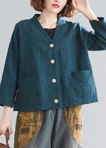 Diy Blackish Green Cotton Clothes for V Neck Pockets Silhouette Spring Blouse