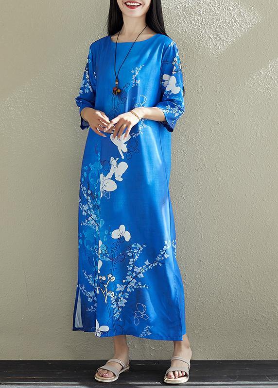 Diy Blue Prints Chiffon Clothes for Stitches Wardrobes Side Open Dresses