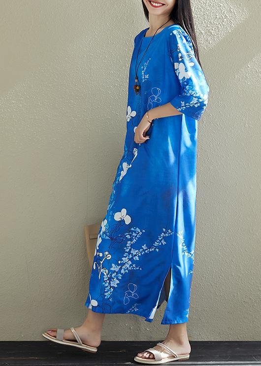 Diy Blue Prints Chiffon Clothes for Stitches Wardrobes Side Open Dresses