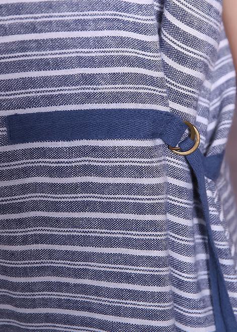 Diy Blue Striped Cotton Linen Robes Tie Waist Maxi Summer Dress