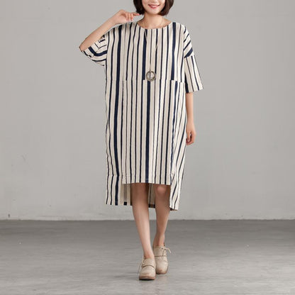 Diy Chiffon Clothes for Round Neck Chiffon Stripe Loose Dress