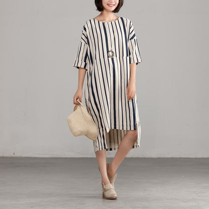Diy Chiffon Clothes for Round Neck Chiffon Stripe Loose Dress