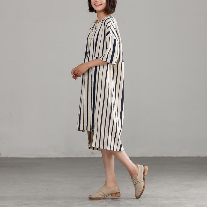 Diy Chiffon Clothes for Round Neck Chiffon Stripe Loose Dress