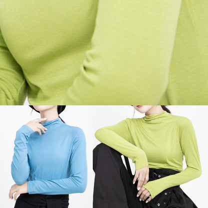 DIY elastic cotton high neck Blouse Inspiration green tops