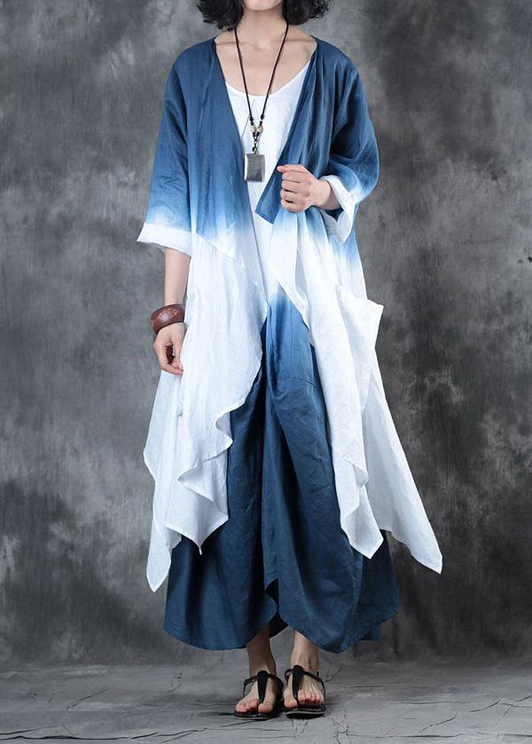 Diy Gray Blue Gradient Color Fine Outfit Fabrics Fall Asymmetric Coats