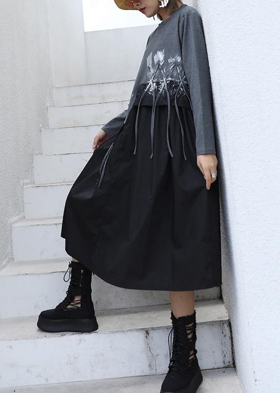 Diy Gray Cotton Quilting Dresses Patchwork Tassel Maxi O Neck Dresses