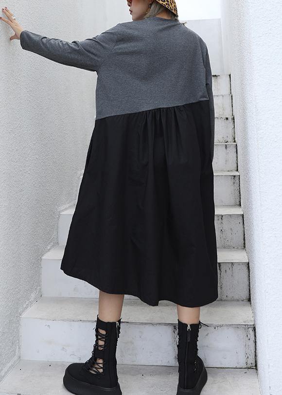 Diy Gray Cotton Quilting Dresses Patchwork Tassel Maxi O Neck Dresses
