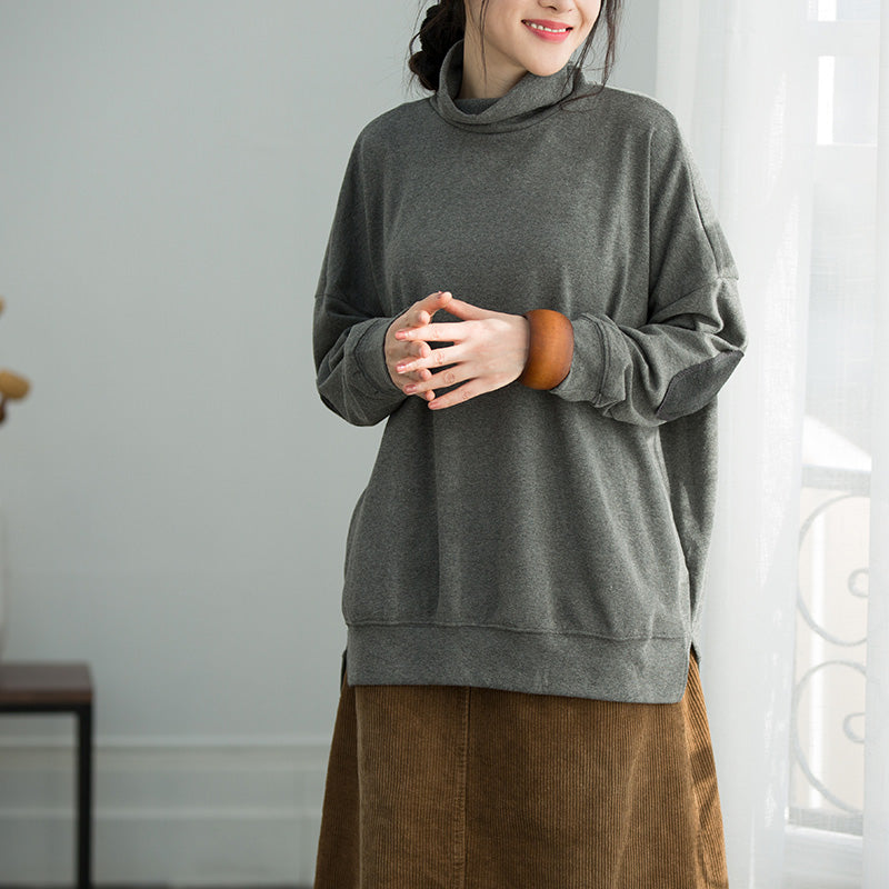 Diy Gray Cotton Top Silhouette Fine Pattern Side Open Loose Shirts