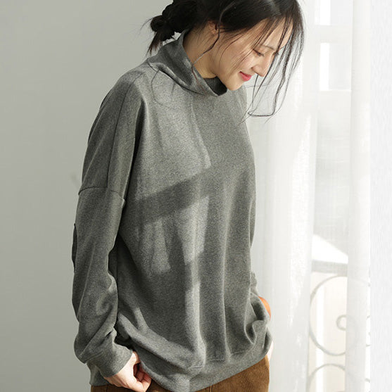 Diy Gray Cotton Top Silhouette Fine Pattern Side Open Loose Shirts