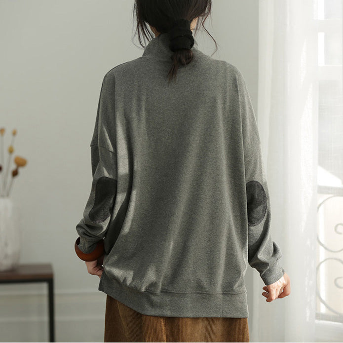 Diy Gray Cotton Top Silhouette Fine Pattern Side Open Loose Shirts