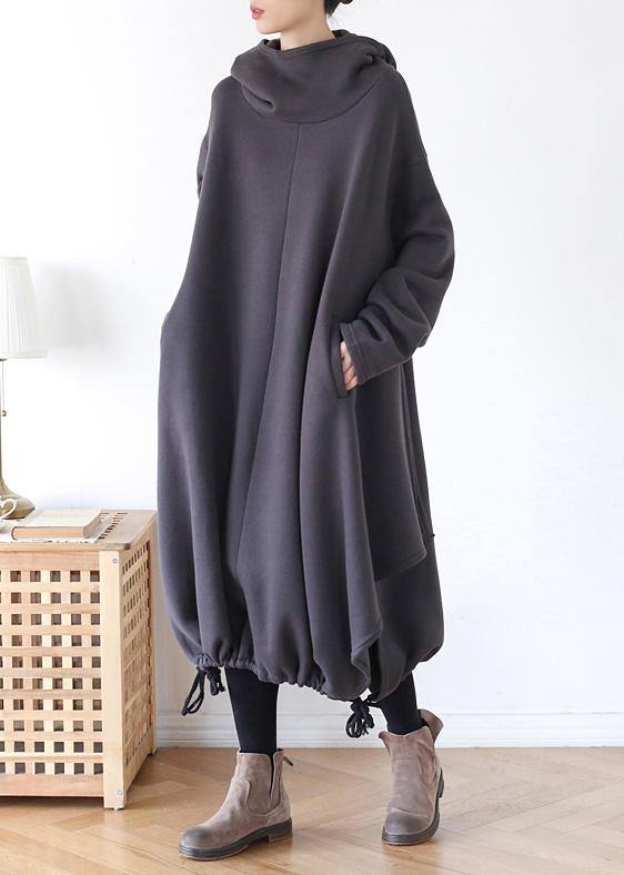 Diy Gray Cotton Tunic Pattern Hooded Asymmetric Cotton Dress