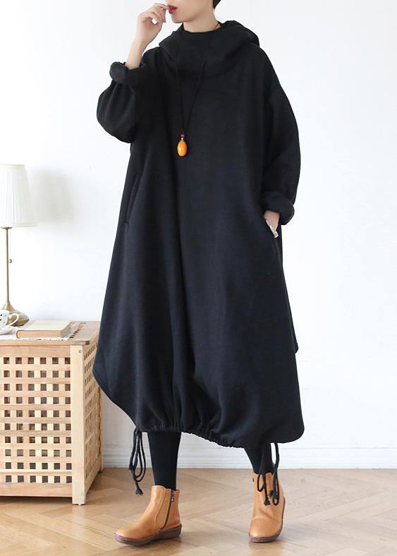 Diy Gray Cotton Tunic Pattern Hooded Asymmetric Cotton Dress