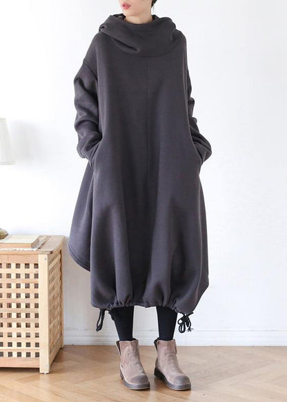 Diy Gray Cotton Tunic Pattern Hooded Asymmetric Cotton Dress