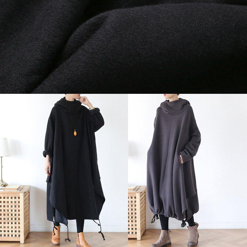 Diy Gray Cotton Tunic Pattern Hooded Asymmetric Cotton Dress