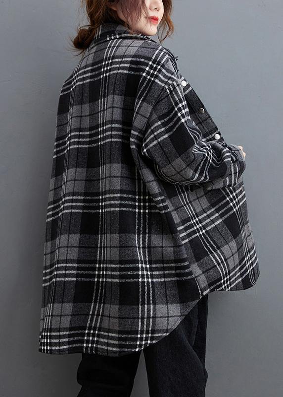 Diy Gray Plaid Clothes Lapel Pockets Baggy Shirts