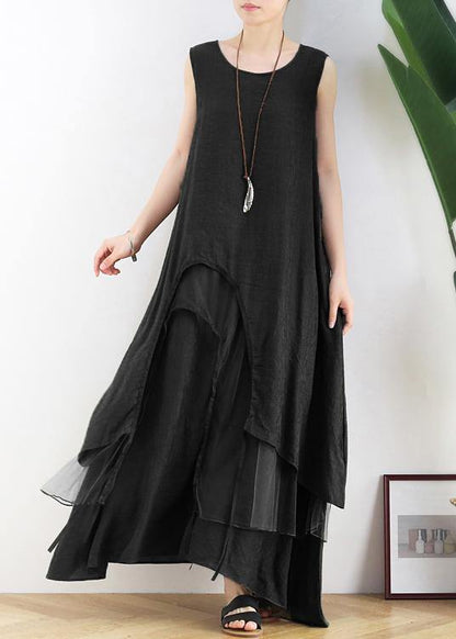 Diy Green Cotton Tunics O Neck Asymmetric Robe Summer Dresses