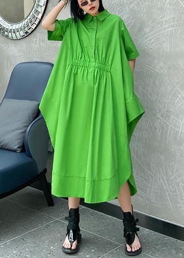 Diy Blue Geometry Cotton Clothes Lapel Asymmetric Kaftan Dress