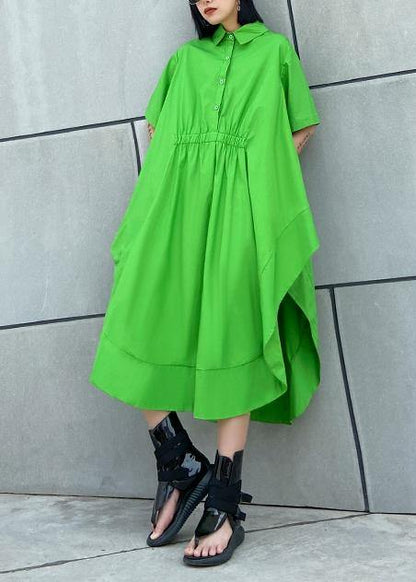 Diy Green Cotton Clothes Lapel Asymmetric Kaftan Dress
