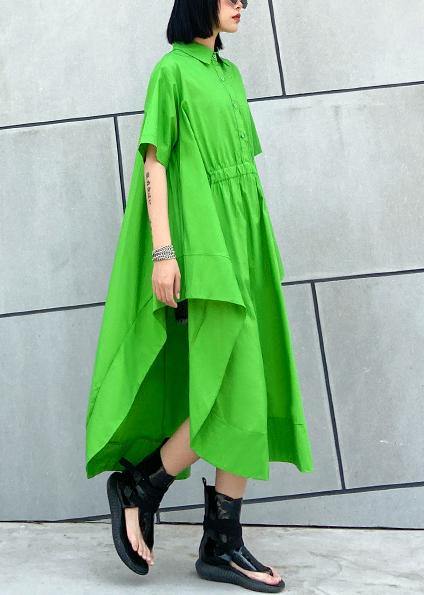 Diy Green Cotton Clothes Lapel Asymmetric Kaftan Dress