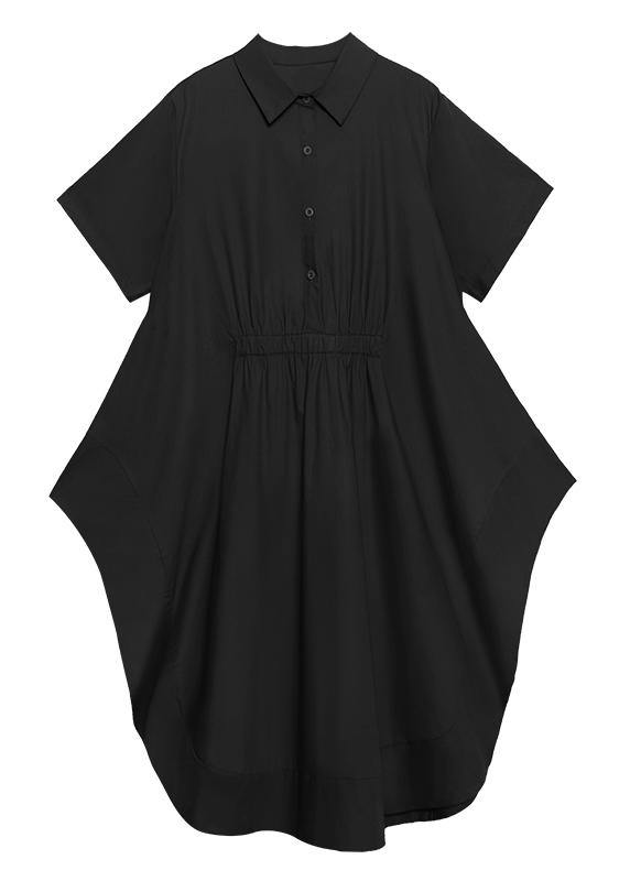 Diy Blue Geometry Cotton Clothes Lapel Asymmetric Kaftan Dress