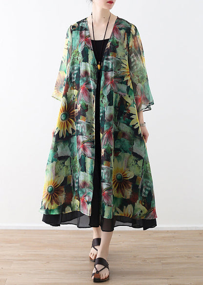 Diy Green Prints Chiffon Outwear Shape Cardigan Summer