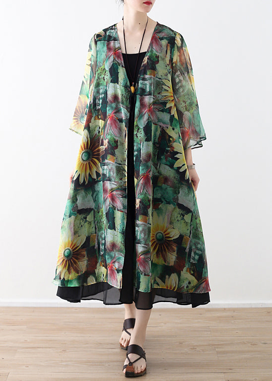 Diy Green Prints Chiffon Outwear Shape Cardigan Summer