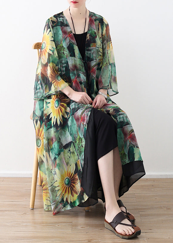 Diy Green Prints Chiffon Outwear Shape Cardigan Summer