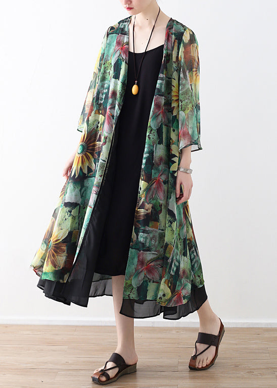 Diy Green Prints Chiffon Outwear Shape Cardigan Summer