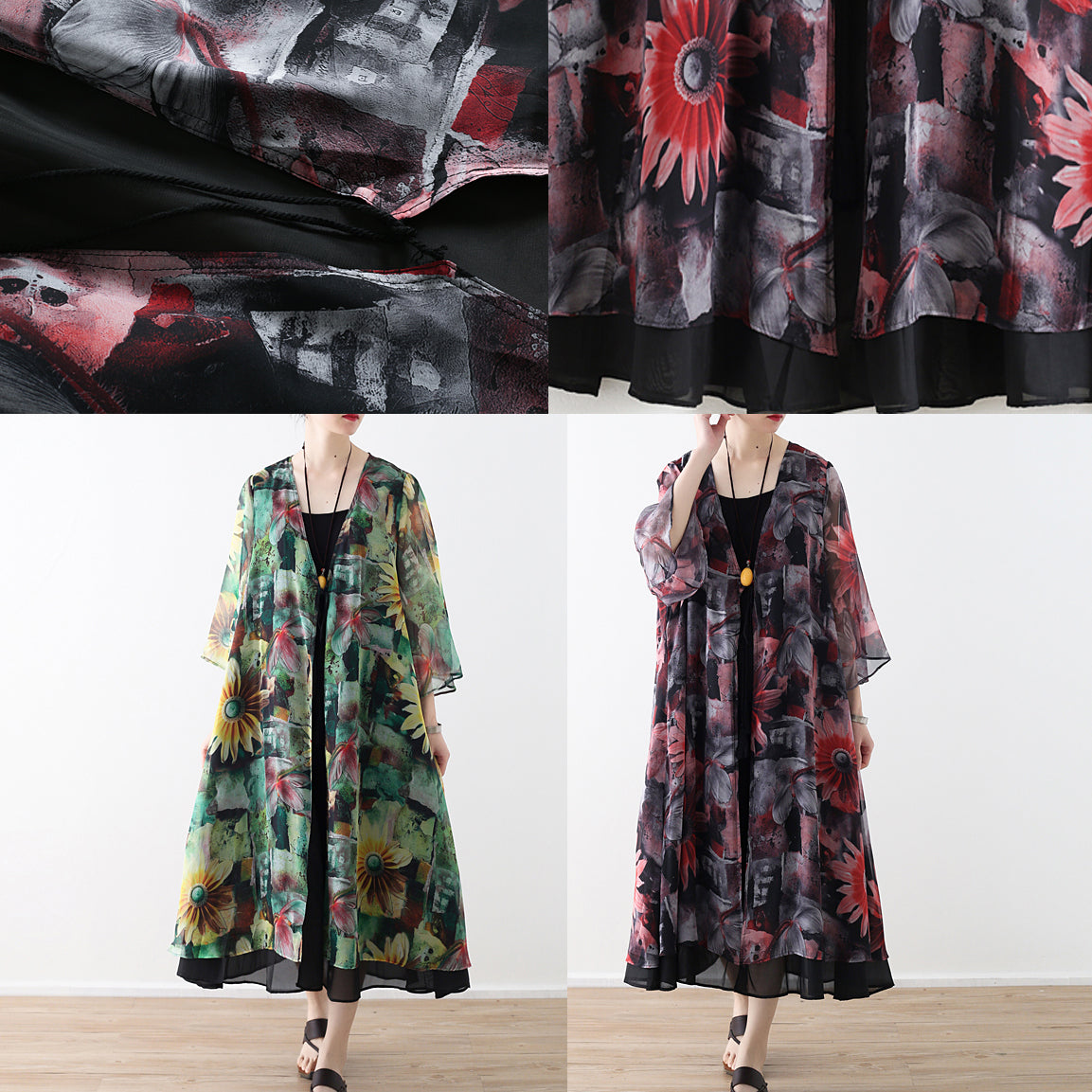Diy Green Prints Chiffon Outwear Shape Cardigan Summer