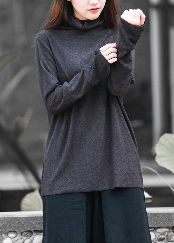 DIY high neck long sleeve tops women blouses design black tops
