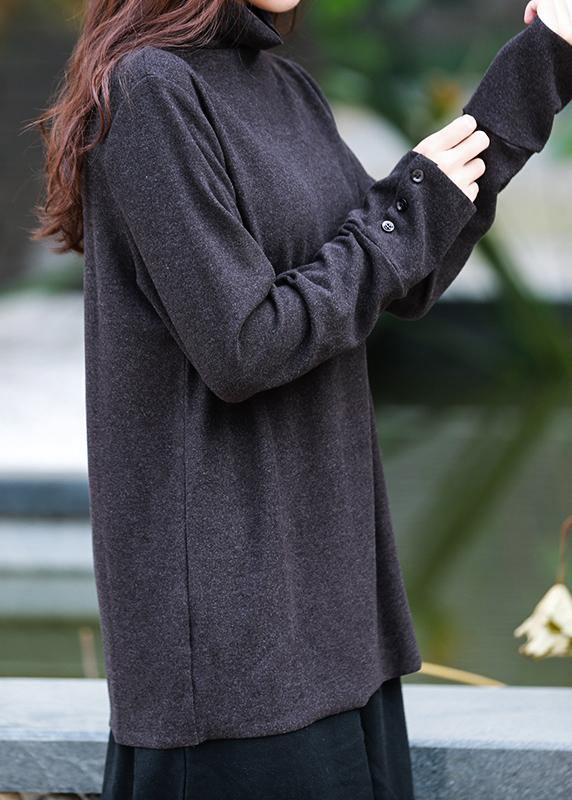 Diy High Neck Long Sleeve Tops Blouses Design Black Tops