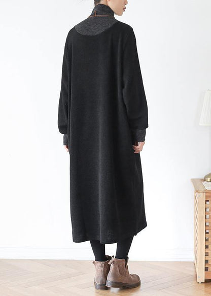 Diy High Neck Patchwork Tunics Inspiration Black Loose Dresses