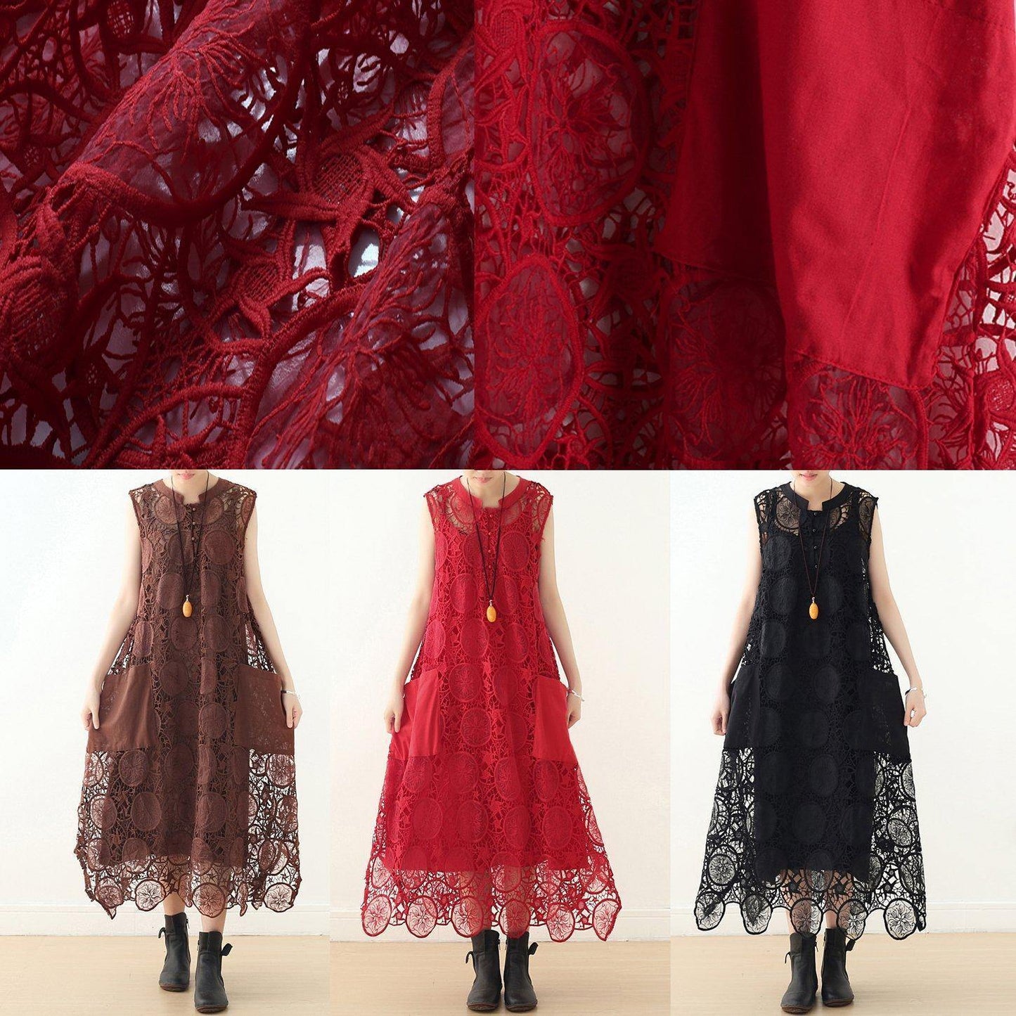 Diy Hollow Out Cotton Long Shirts Runway Black Sleeveless Art Dress Summer