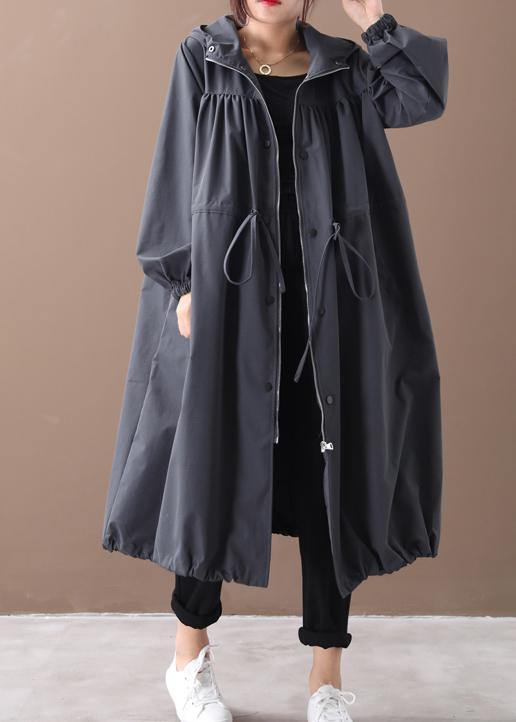 Diy Hooded Drawstring Fine Clothes Black Silhouette Outwears