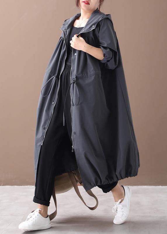 Diy Hooded Drawstring Fine Clothes Black Silhouette Outwears